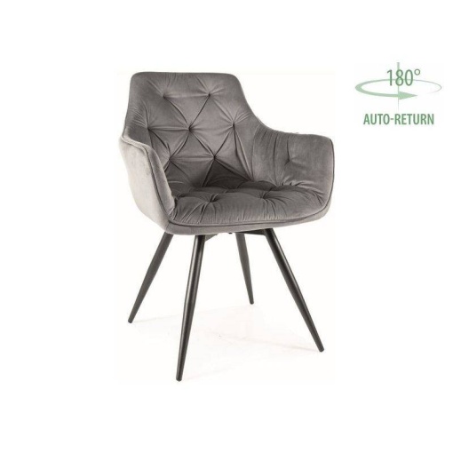 SCAUN PIVOTANT MANGO, GRI BLUVEL 14/NEGRU MAT, TAPITERIE DIN CATIFEA SI PICIOARE DIN METAL, STIL MODERN
