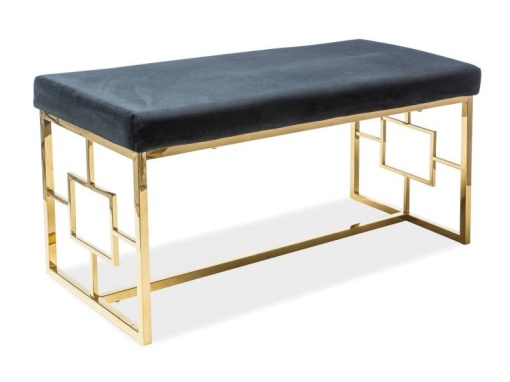 BANCHETA NOIR, 100 CM, NEGRU/AURIU, TAPITERIE DIN CATIFEA SI CADRU DIN METAL, STIL MODERN