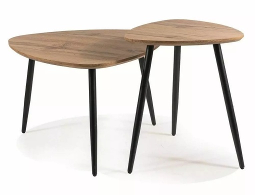 SET 2 MASUTE DE CAFEA TWIN, 40/60 CM, STEJAR ARTISAN/NEGRU, BLAT DIN MDF, FURNIR NATURAL SI CADRU DIN METAL, STIL MODERN