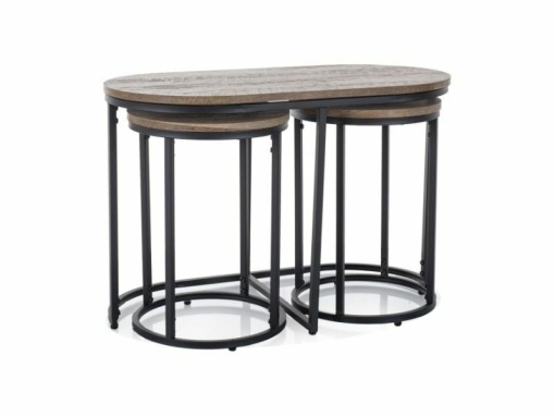 SET MASUTE DE CAFEA TWIX, NUC/NEGRU, BLAT DIN MDF, FURNIR NATURAL SI CADRU DIN METAL, STIL MODERN