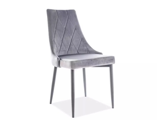 SCAUN DINING TRIX B, GRI BLUVEL 14/NEGRU MAT, TAPITERIE DIN CATIFEA SI PICIOARE DIN METAL, STIL MODERN