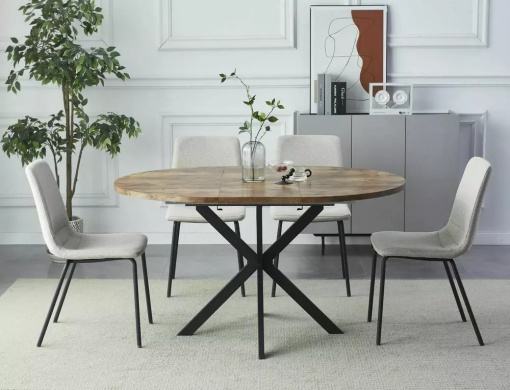 MASA DINING EXTENSIBILA GASTON, 100/135 CM, NUC/NEGRU, BLAT DIN MDF SI PICIOARE DIN METAL, STIL MODERN