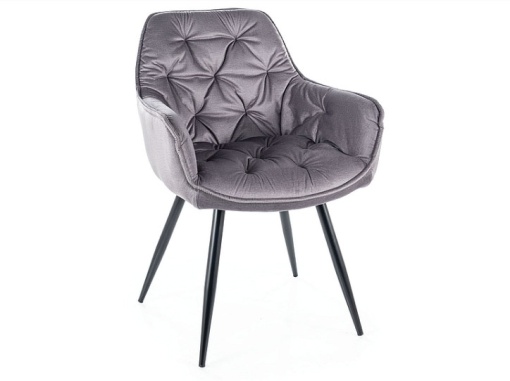 SCAUN DINING CHERRY MONOLITH, GRI DESCHIS 85/NEGRU MAT, TAPITERIE DIN CATIFEA IMPERMEABILA SI PICIOARE DIN METAL, STIL MODERN