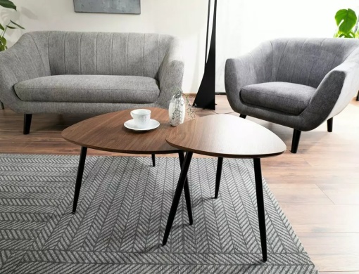 SET 2 MASUTE DE CAFEA TWIN, 40/60 CM, NUC/NEGRU, BLAT DIN MDF, FURNIR NATURAL SI CADRU DIN METAL, STIL MODERN