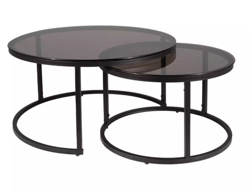 SET 2 MASUTE DE CAFEA FERRANTE E, 60/80 CM, FUMURIU/NEGRU, BLAT DIN STICLA SECURIZATA SI CADRU DIN METAL, STIL MODERN