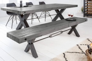 BANCA, THOR 170CM, COD 40444, METAL SI LEMN PIN GRI, DESIGN INDUSTRIAL