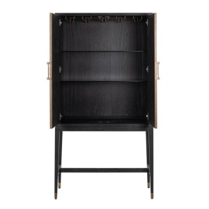 BUFET/BAR BLOOMINGVILLE, 182 CM, BEJ/NEGRU/AURIU ANTICHIZAT, DIN LEMN DE STEJAR SI PIELE ECOLOGICA, STIL MODERN, B2 - Img 7
