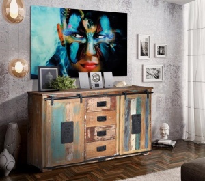 BUFET MADRAS 130CM, MARO/MULTICOLOR, DIN LEMN RECICLAT SI METAL, GINER Y COLOMER