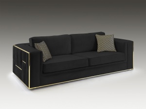 CANAPEA BERLIN, 245 CM, NEGRU/AURIU, TAPITERIE DIN CATIFEA SI DETALII DIN METAL, STIL MODERN