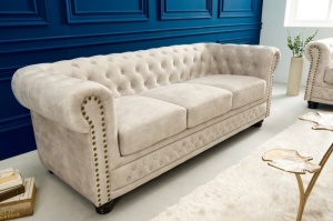 CANAPEA CHESTERFIELD 3 LOCURI 200CM, DE CATIFEA CULOARE CHAMPAGNE, STIL CLASIC, ARTIM GROUP SELECTION - Img 2