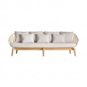 CANAPEA PLISSÉ REF. 28395, CULOARE NATURALA, STIL SCANDINAV, DIN LEMN MASIV DE MAHON, RATAN SI BUMBAC, VIC