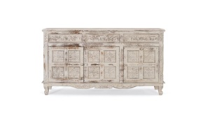 COMODA/BUFET 175CM, ALB ANTICHIZAT, DIN LEMN DE MANGO, MODEL DEOSEBIT - Img 2