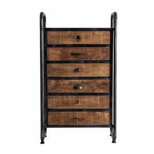 COMODA CU SERTARE TARAKAN, 27887, CULOARE NEGRU/NATURAL, STIL INDUSTRIAL, DIN FIER SI LEMN DE ULM, VIC