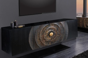 COMODA LIVING SUSPENDATA 177CM, GOLDEN SUNSET, NEGRU/AURIU, DIN LEMN MASIV DE MANGO SI METAL