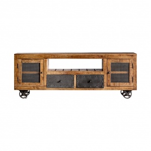 COMODA TV ANTRIM REF. 27800, DIN LEMN MASIV DE MANGO SI OTEL, STIL VINTAGE, VIC