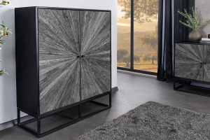 DULAP LIVING 120CM, BARRACUDA, GRI/NEGRU, DIN LEMN MASIV DE MANGO, LEMN DE TEC RECICLAT SI METAL