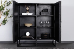 DULAP LIVING 120CM, BARRACUDA, GRI/NEGRU, DIN LEMN MASIV DE MANGO, LEMN DE TEC RECICLAT SI METAL - Img 5