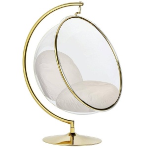 FOTOLIU DE RELAXARE, BUBBLE STAND AURIU, METAL, ACRIL SI PERNA CATIFEA BEJ, STIL MODERN, KH