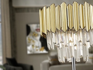 LAMPADAR TIARA, 159 CM, CROM/AURIU/TRANSPARENT, DIN METAL, ABS SI STICLA, STIL MODERN - Img 3