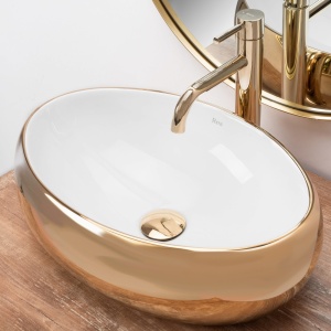 LAVOAR REA LINDA, ALB/AURIU, 48,5 CM, DIN CERAMICA, CALITATE SUPERIOARA - Img 2