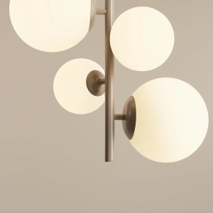 LUSTRA BLOOM, 4 BRATE, 120 CM, BEJ, DIN STICLA SI METAL, STIL MODERN - Img 4