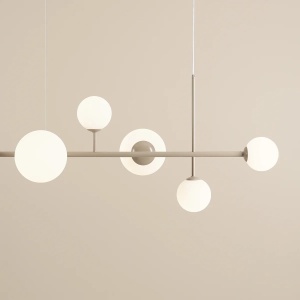 LUSTRA DIONE, 6 BRATE, 110 CM, BEJ, DIN STICLA SI METAL, STIL MODERN - Img 3