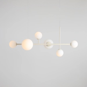 LUSTRA DIONE, 6 BRATE, 110 CM, CREM, DIN STICLA SI METAL, STIL MODERN - Img 2