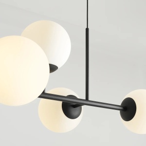 LUSTRA FIN, 6 BRATE, 110 CM, NEGRU/ALB, DIN STICLA SI METAL, STIL MODERN - Img 2