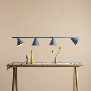 LUSTRA FORM, 4 BRATE, 115 CM, ALBASTRA, DIN METAL, STIL MODERN - Img 4