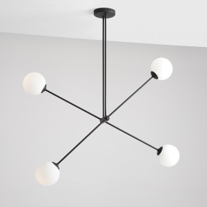 LUSTRA OHIO, 4 BRATE, 120 CM, NEAGRA, DIN STICLA SI METAL, STIL MODERN - Img 3
