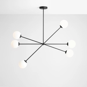 LUSTRA OHIO, 6 BRATE, 120 CM, NEAGRA, DIN STICLA SI METAL, STIL MODERN - Img 2