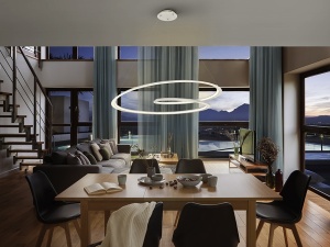 LUSTRA/PLAFONIERA LOOPING, 97 CM, ALB MAT/OPAL, DIN METAL, ALUMINIU SI SILICON, STIL MODERN