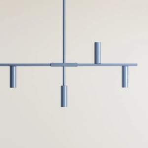 LUSTRA TREVO, 6 BRATE, 86 CM, ALBASTRA, DIN METAL, STIL MODERN - Img 4