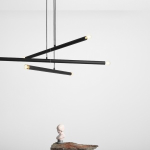 LUSTRA TUBO 6, 3 BRATE, 105 CM, NEAGRA, DIN METAL, STIL MODERN - Img 2