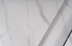 MASA DINING EXTENSIBILA APOLLO, 120/160 CM, EFECT DE MARMURA ALBA/NEGRU, BLAT DIN CERAMICA SI PICIOARE DIN LEMN, STIL MODERN - Img 6