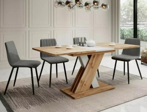 MASA DINING EXTENSIBILA EXEL, 140/180 CM, STEJAR WOTAN/ALB MAT, DIN PAL LAMINAT, STIL MODERN - Img 1