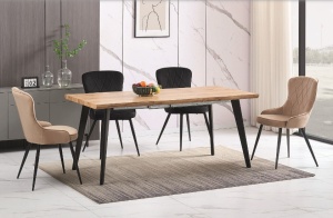 MASA DINING EXTENSIBILA FRESNO, 150/210 CM, STEJAR/NEGRU, BLAT DIN MDF, FURNIR SI PICIOARE DIN METAL, STIL MODERN - Img 1