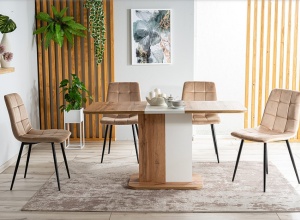MASA DINING EXTENSIBILA NEXT, 110/153 CM, STEJAR ATISAN/ALB MAT, DIN PAL LAMINAT, STIL MODERN - Img 1