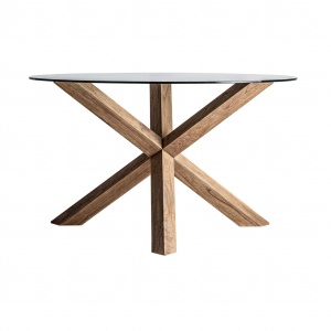 MASA DINING INARI ROUND REF. 21800, DIN LEMN MASIV SI STICLA, STIL MODERN, VIC