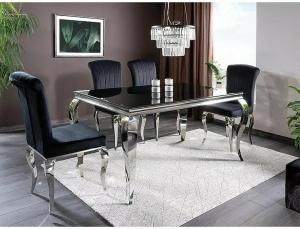 MASA DINING PRINCE, NEGRU/CROM, 180 CM, BLAT DIN STICLA SECURIZATA SI PICIOARE DIN METAL, STIL MODERN - Img 1