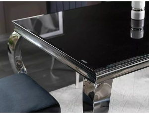 MASA DINING PRINCE, NEGRU/CROM, 180 CM, BLAT DIN STICLA SECURIZATA SI PICIOARE DIN METAL, STIL MODERN - Img 7