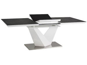 MASA EXTENSIBILA ALARAS II, NEGRU/ALB/CROM, 120/180 CM, DIN STICLA SECURIZATA, MDF SI METAL, STIL MODERN - Img 5