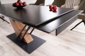 MASA EXTENSIBILA GENESIS, 160/220 CM, EFECT DE MARMURA NEAGRA/STEJAR/NEGRU MAT, DIN CERAMICA, MDF SI METAL, STIL MODERN - Img 6