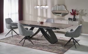 MASA EXTENSIBILA HILARIO, 180/260 CM, NUC/NEGRU, DIN MARMURA SI METAL, STIL MODERN - Img 2
