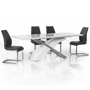 MASA EXTENSIBILA KROS, ALBA CU EXTRA LUCIU/CROM, STIL MODERN, TK - Img 3