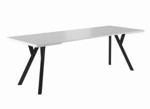 MASA EXTENSIBILA MERLIN, 90/240 CM, ALB MAT/NEGRU, BLAT DIN PAL SI PICIOARE DIN METAL, STIL MODERN - Img 2