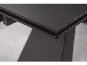 MASA EXTENSIBILA SALVADORE, NEGRU MAT, 120/180 CM, BLAT DIN STICLA SECURIZATA SI PICIOARE DIN METAL, STIL MODERN - Img 5