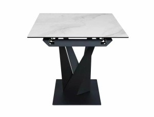 MASA EXTENSIBILA SORENTO, 160/220 CM, EFECT DE MARMURA ALBA/NEGRU MAT, DIN STICLA SECURIZATA, CERAMICA SI METAL, STIL MODERN - Img 7