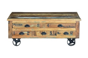 MASUTA DE CAFEA 110CM, MARO/NEGRU, DIN LEMN RECICLAT SI METAL, STIL VINTAGE/INDUSTRIAL - Img 4
