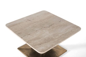 MASUTA DE CAFEA 70CM, BRONZ/NATUR, BLAT DIN MARMURA SI SUPORT DIN METAL, DESIGN EXTRAVAGANT - Img 3